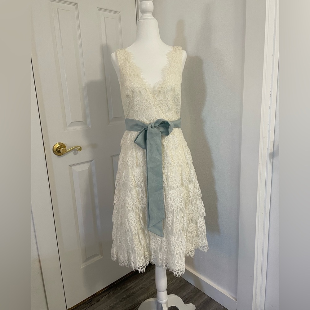 BHLDN & Anthropologie Beautiful ivory eyelash lace dress.